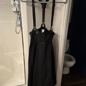 Unique Vintage Black Buttoned Suspender Skirt